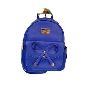 IHAYNER Women's Blue Leather Bow Mini Backpack